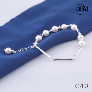 C40- Lắc tay bạc đính Ngọc Trai OPAL