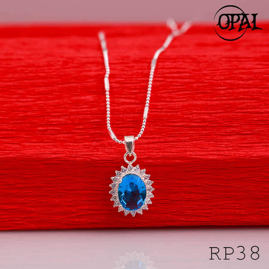 RP38-Bộ mặt và dây chuyền bạc đính đá ross Opal