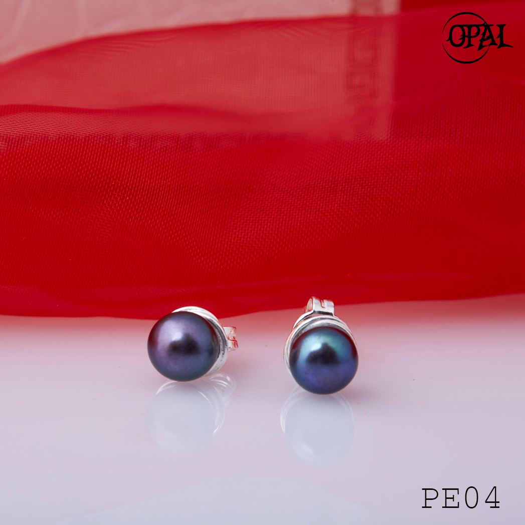 PE04 - Hoa tai bạc đính ngọc trai OPAL