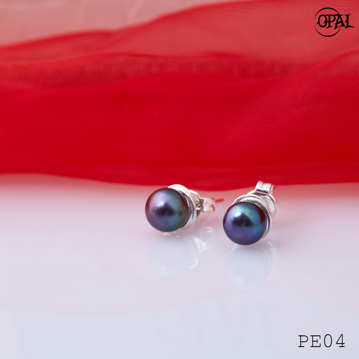 PE04 - Hoa tai bạc đính ngọc trai OPAL