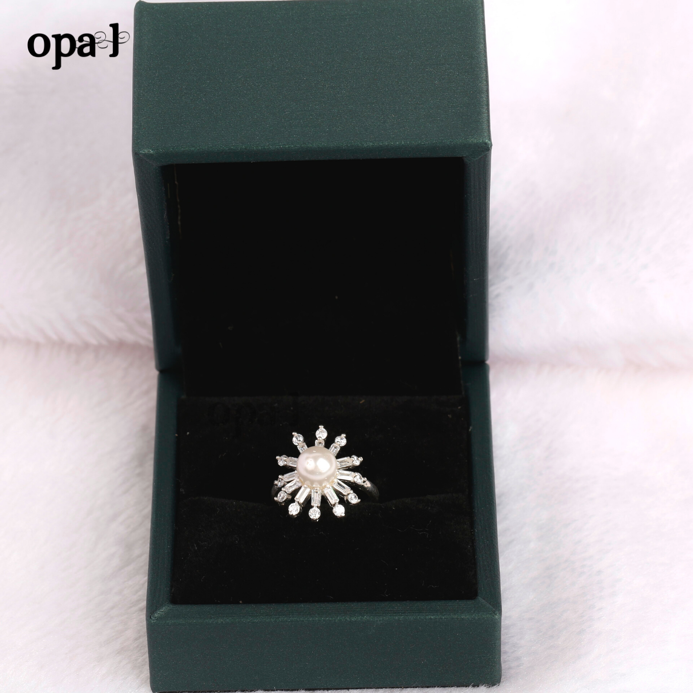 Nhẫn bạc nữ Ngọc trai + đá Ross thương hiệu Opal