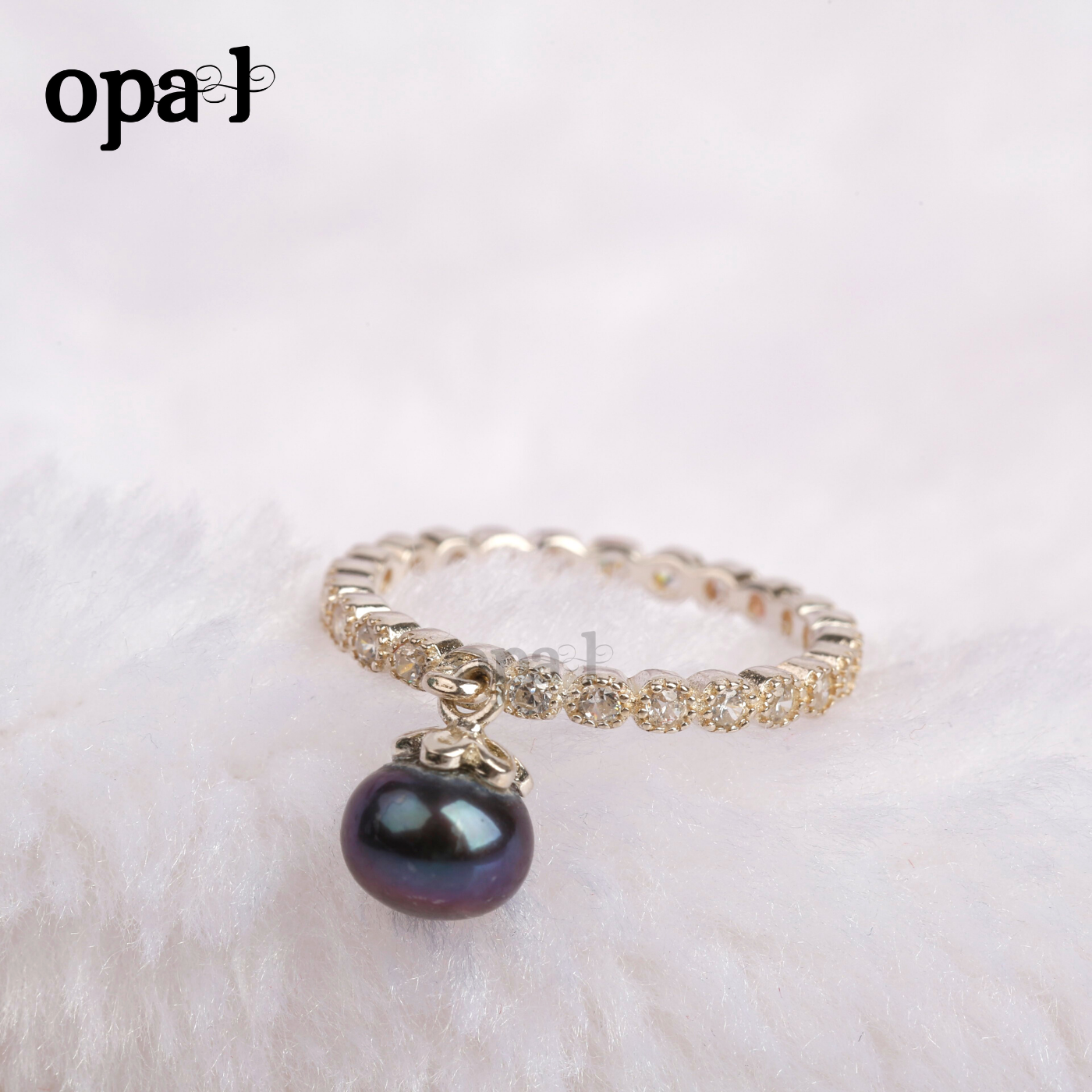  Nhẫn bạc nữ đính đá Ross + Ngọc trai  thương hiệu  Opal 