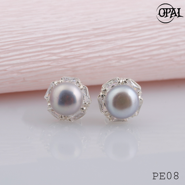  PE08- Hoa tai bạc đính ngọc trai OPAL 