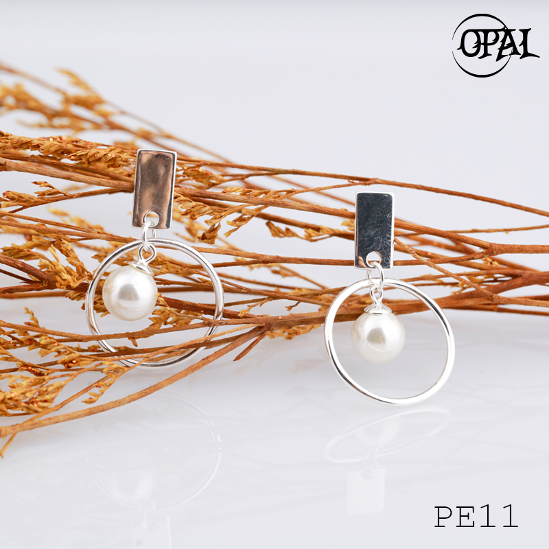 PE11- Hoa tai bạc đính ngọc trai OPAL