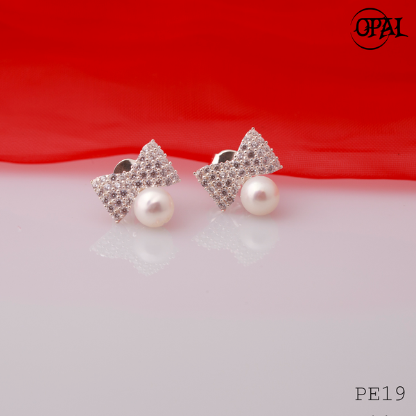  PE19- Hoa tai bạc đính ngọc trai OPAL 
