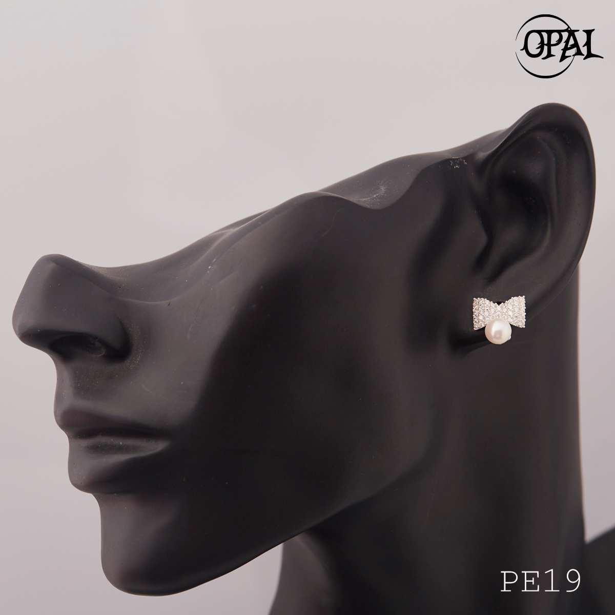 PE19- Hoa tai bạc đính ngọc trai OPAL