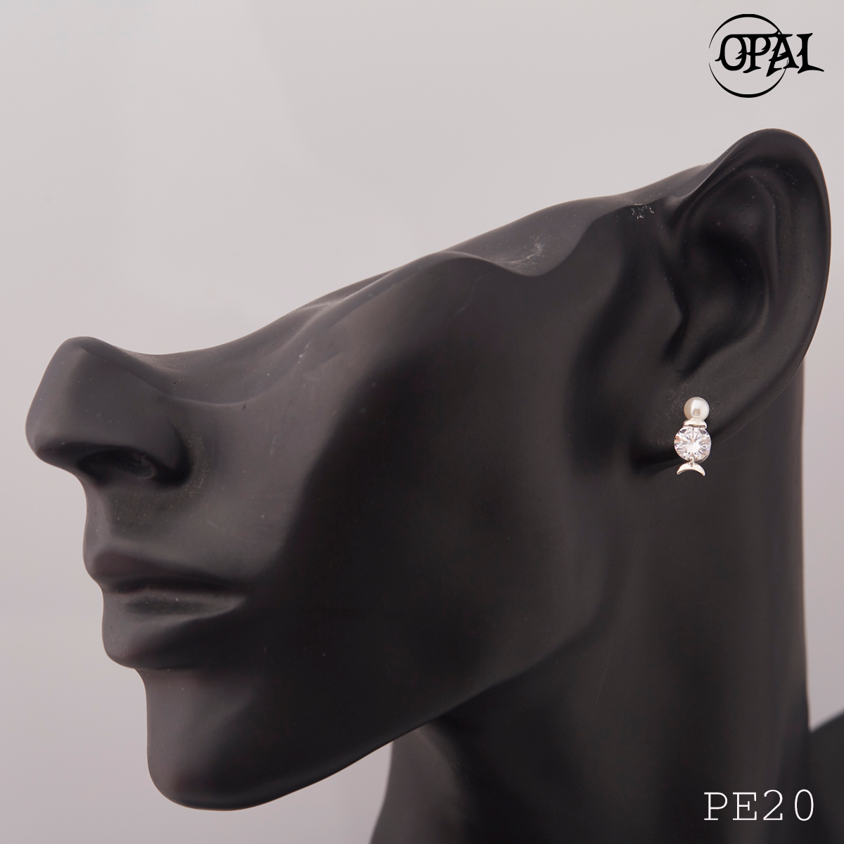 PE20- Hoa tai bạc đính ngọc trai OPAL