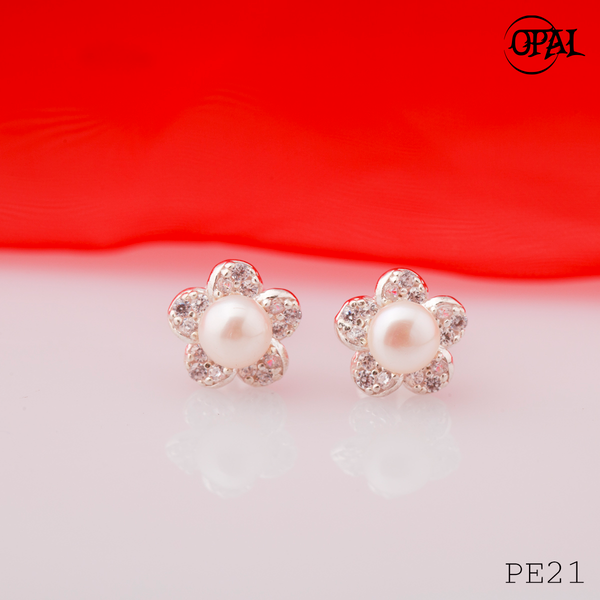  PE21- Hoa tai bạc đính ngọc trai OPAL 