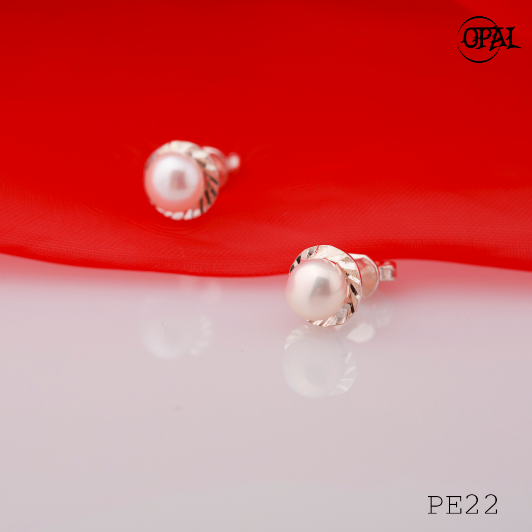PE22- Hoa tai bạc đính ngọc trai OPAL