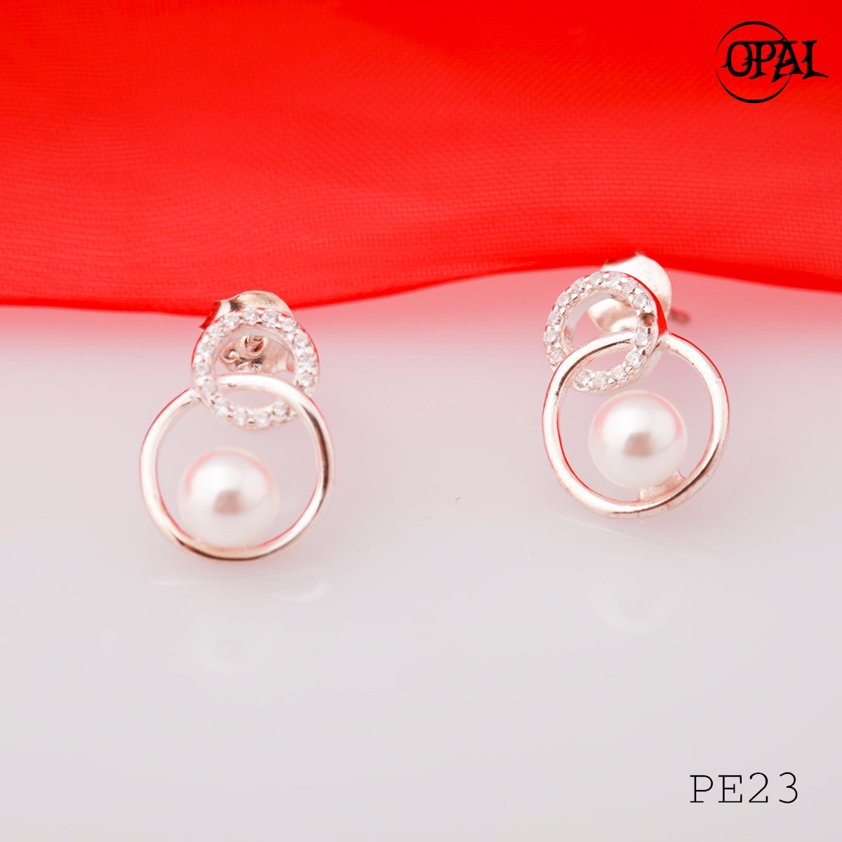 PE23- Hoa tai bạc đính ngọc trai OPAL