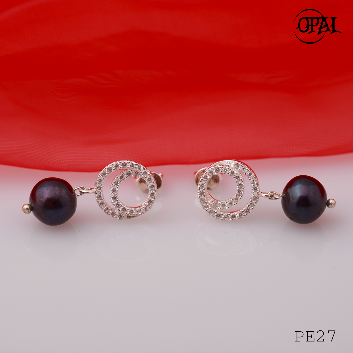 PE27- Hoa tai bạc đính ngọc trai OPAL