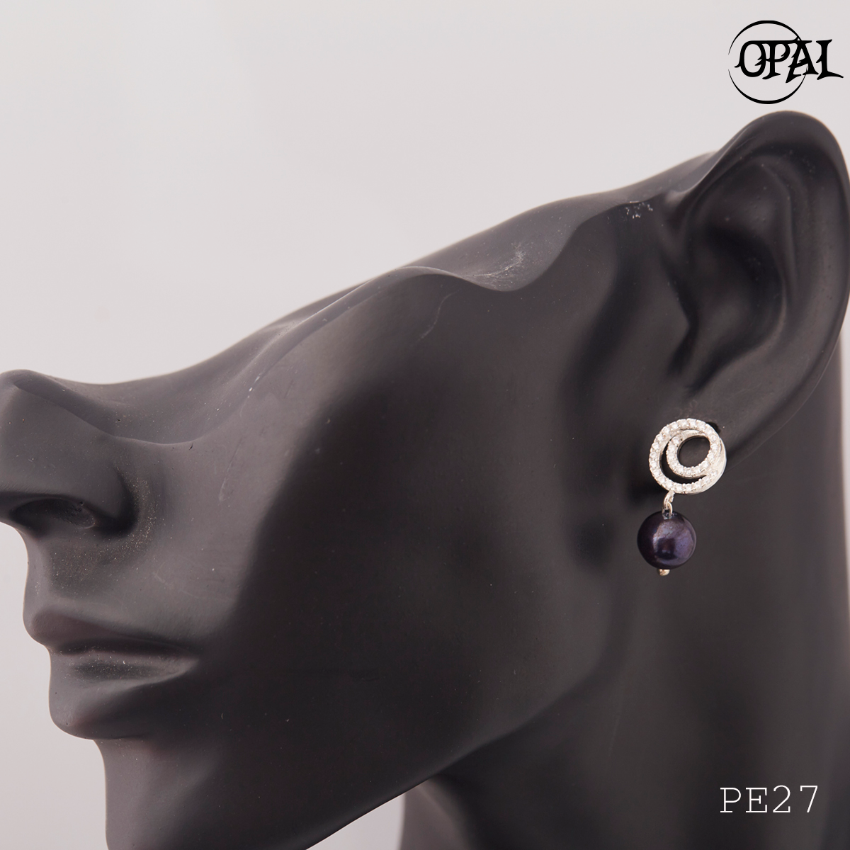 PE27- Hoa tai bạc đính ngọc trai OPAL