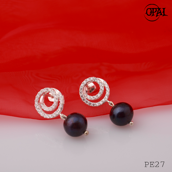  PE27- Hoa tai bạc đính ngọc trai OPAL 