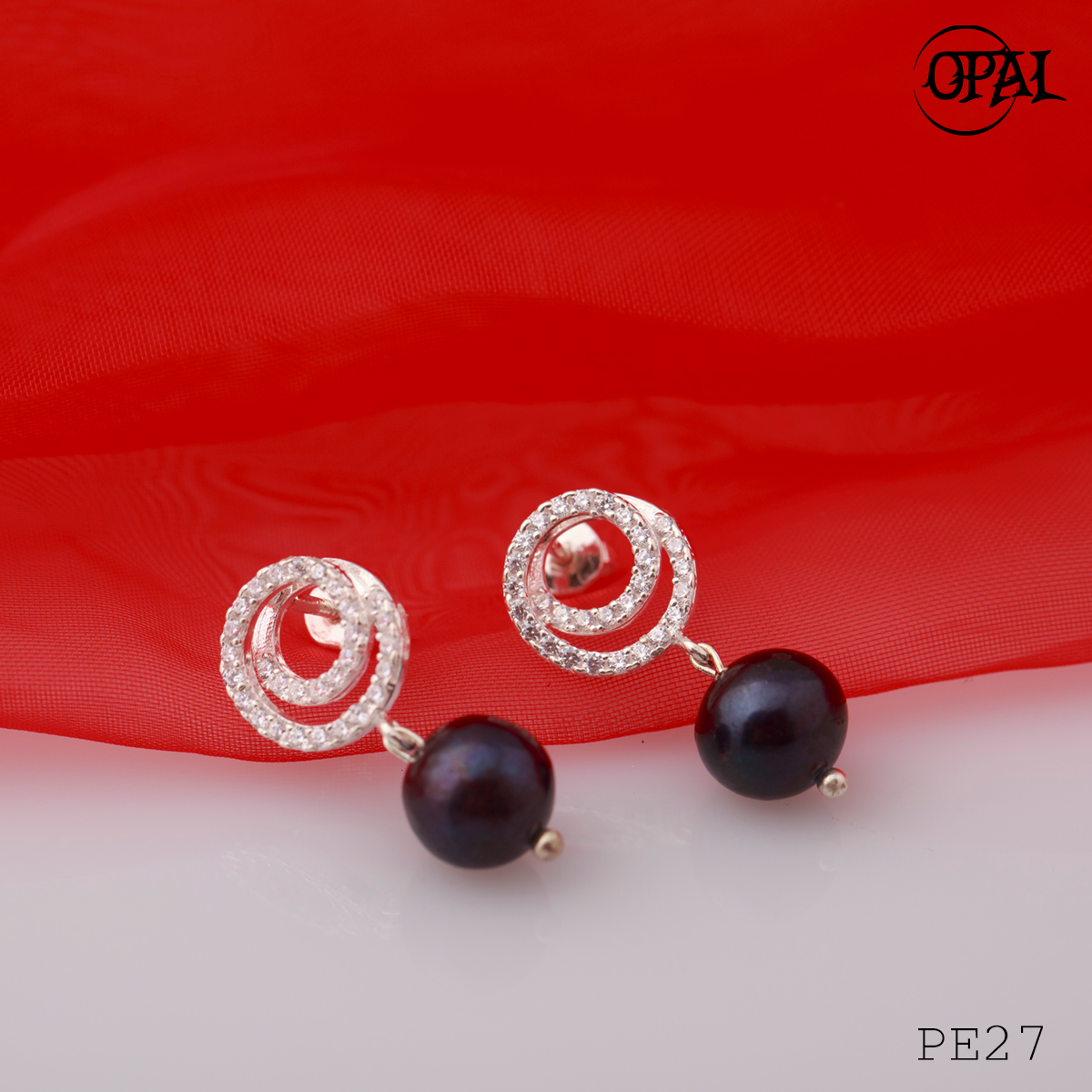 PE27- Hoa tai bạc đính ngọc trai OPAL