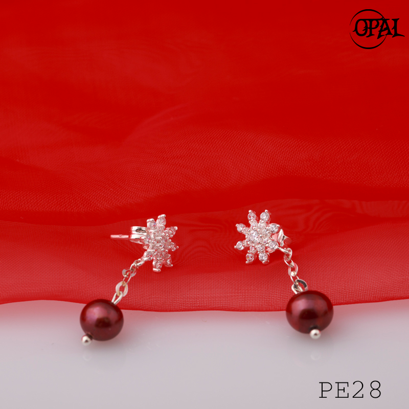 PE28-Hoa tai bạc đính ngọc trai OPAL