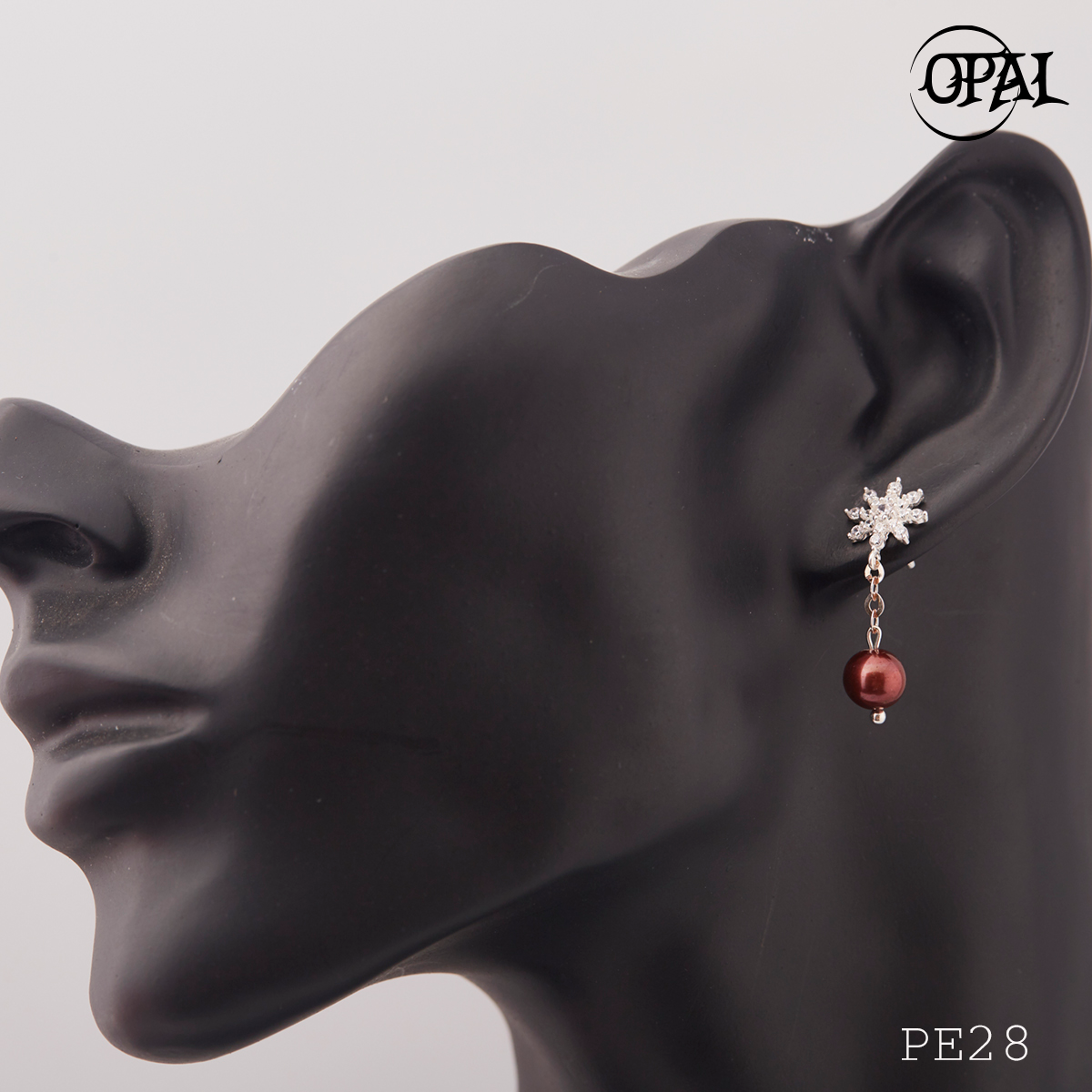 PE28-Hoa tai bạc đính ngọc trai OPAL