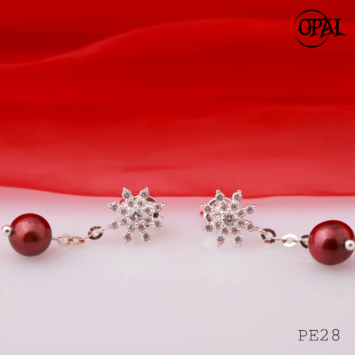 PE28-Hoa tai bạc đính ngọc trai OPAL