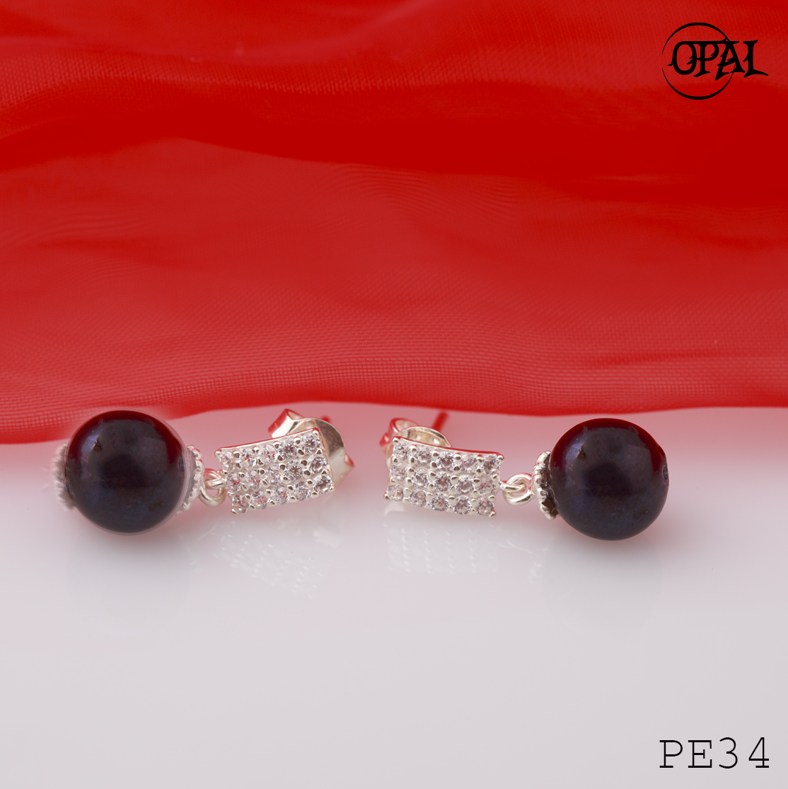 PE34- Hoa tai bạc đính ngọc trai OPAL