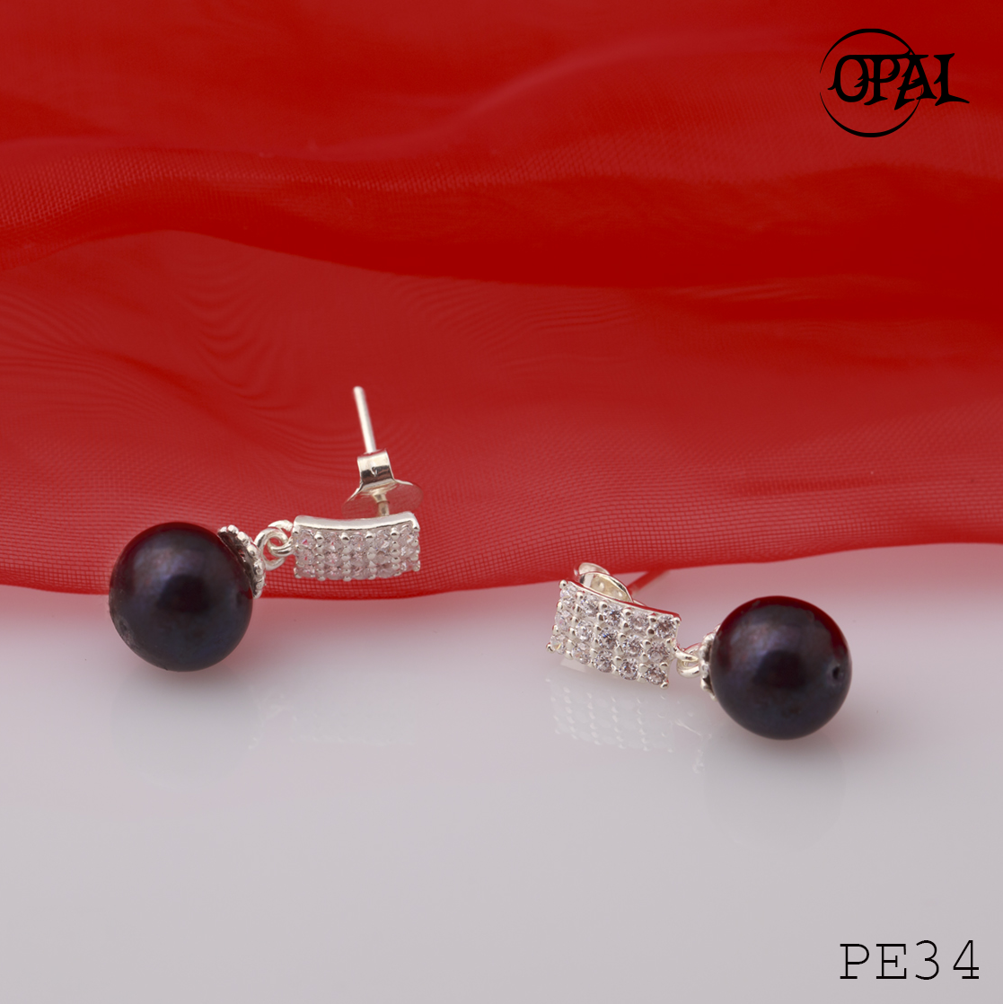 PE34- Hoa tai bạc đính ngọc trai OPAL