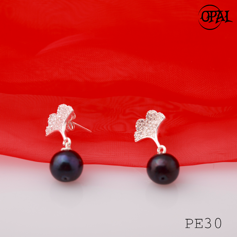 PE30-Hoa tai bạc đính ngọc trai OPAL