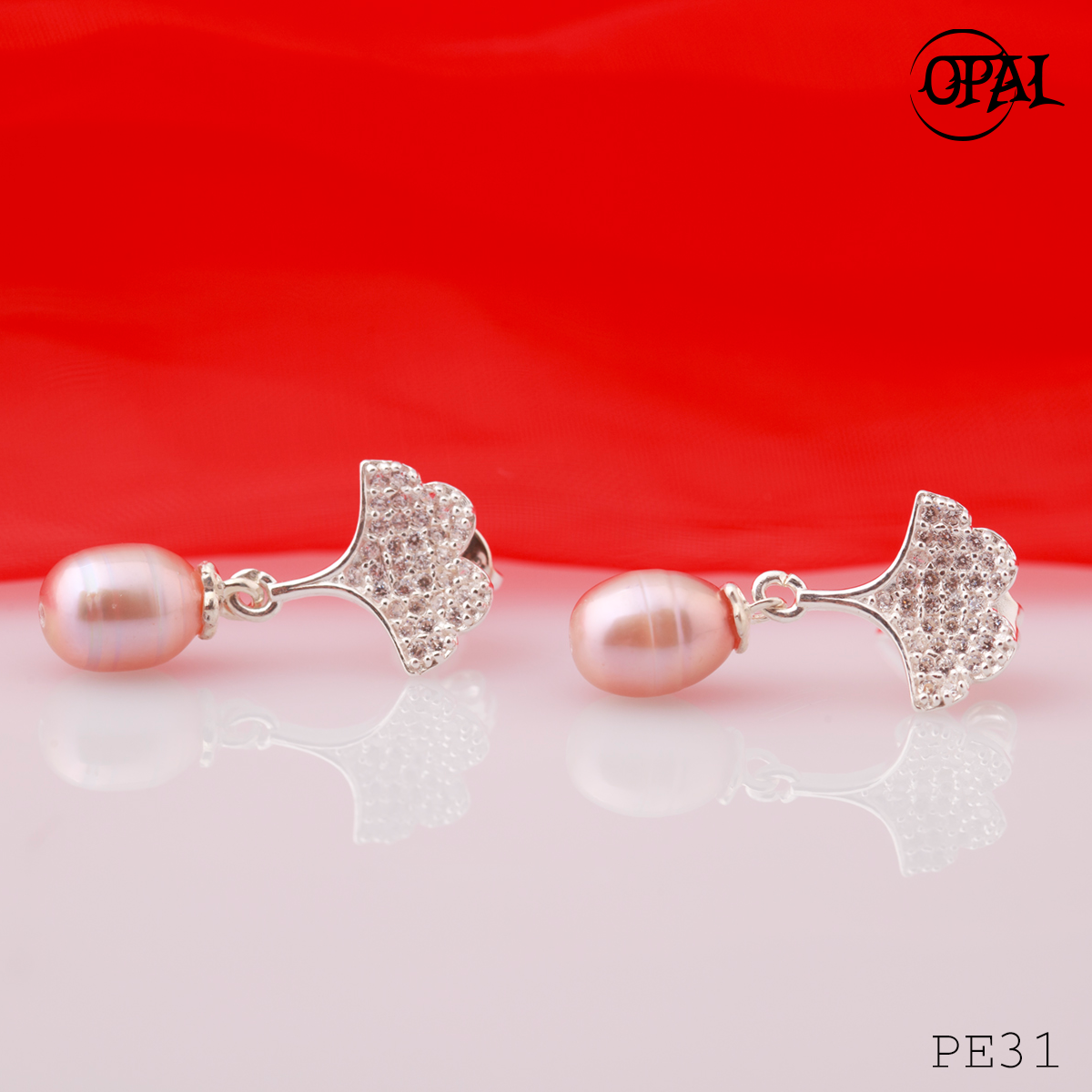 PE31-Hoa tai bạc đính ngọc trai OPAL