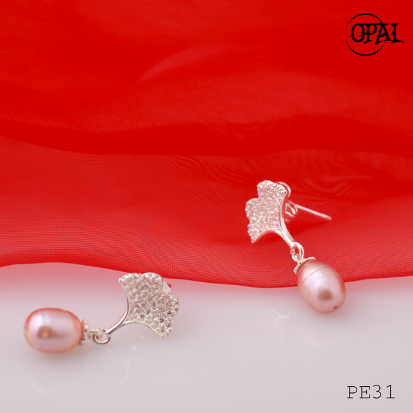  PE31-Hoa tai bạc đính ngọc trai OPAL 