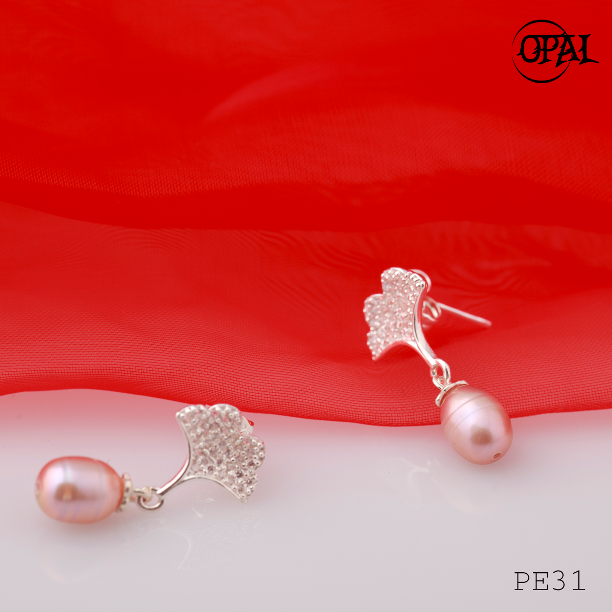 PE31-Hoa tai bạc đính ngọc trai OPAL