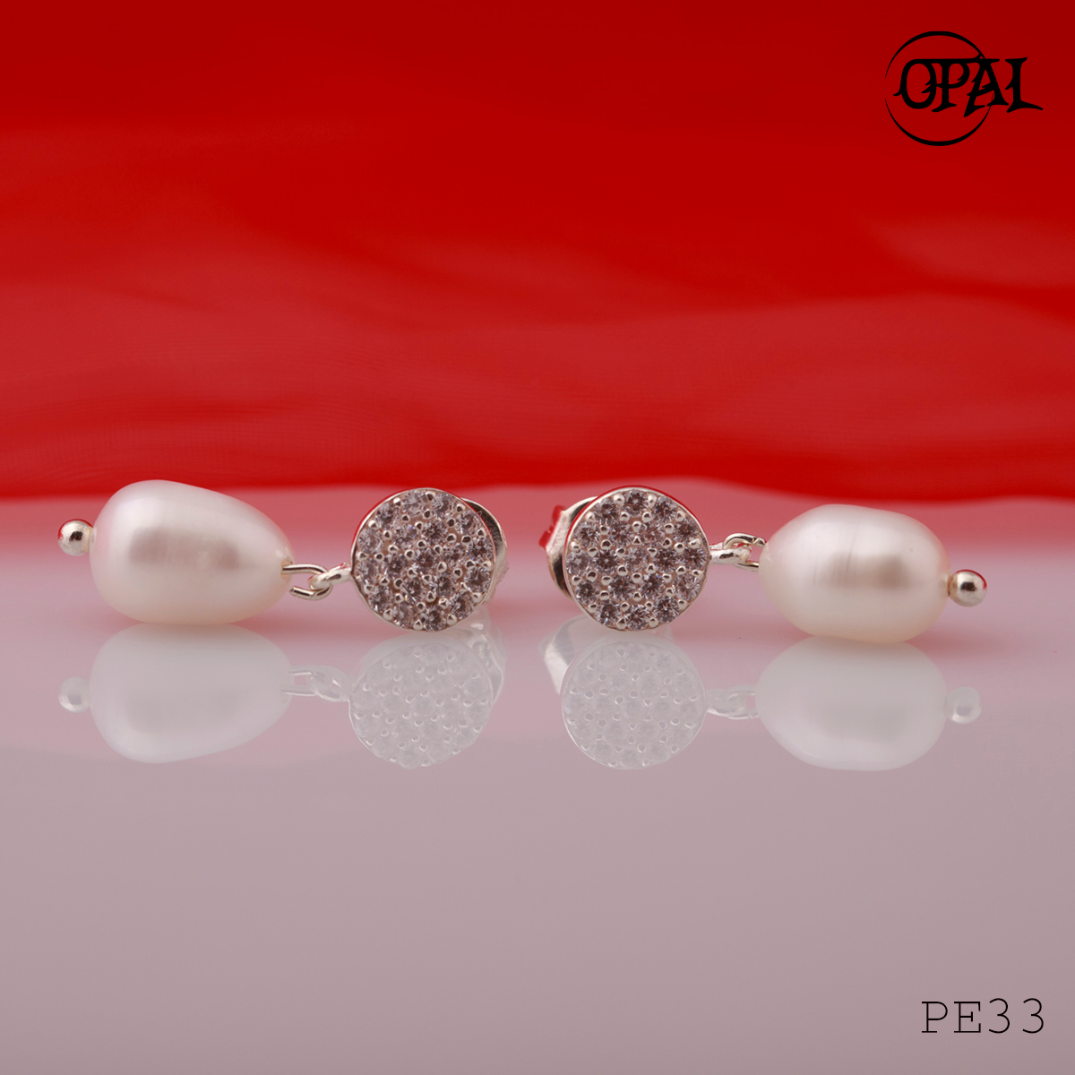 PE33-Hoa tai bạc đính ngọc trai OPAL