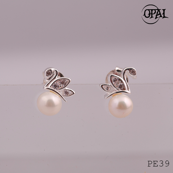  PE39- Hoa tai bạc đính ngọc trai OPAL 
