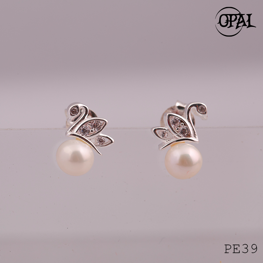 PE39- Hoa tai bạc đính ngọc trai OPAL