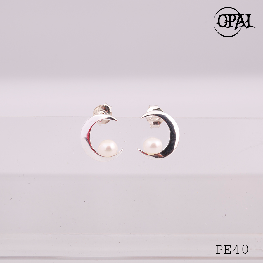 PE40 - Hoa tai bạc đính ngọc trai OPAL