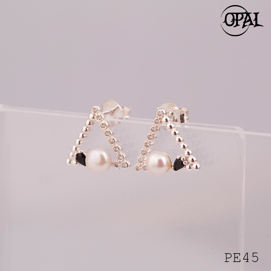 PE45 - Hoa tai bạc đính ngọc trai OPAL