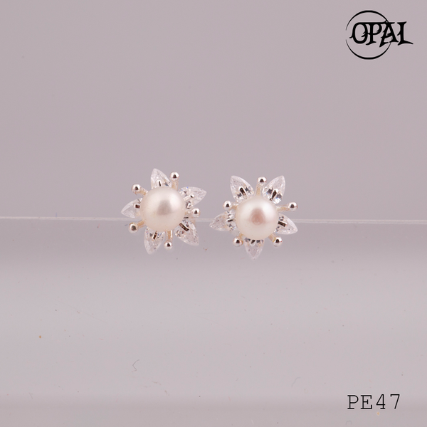  PE47 - Hoa tai bạc đính ngọc trai OPAL 