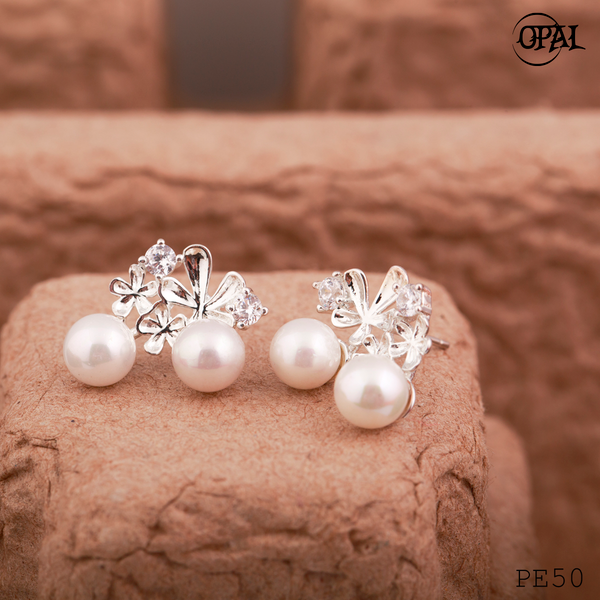  PE50 - Hoa tai bạc đính ngọc trai OPAL 