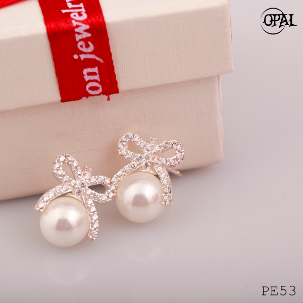  PE53 - Hoa tai bạc đính ngọc trai OPAL 