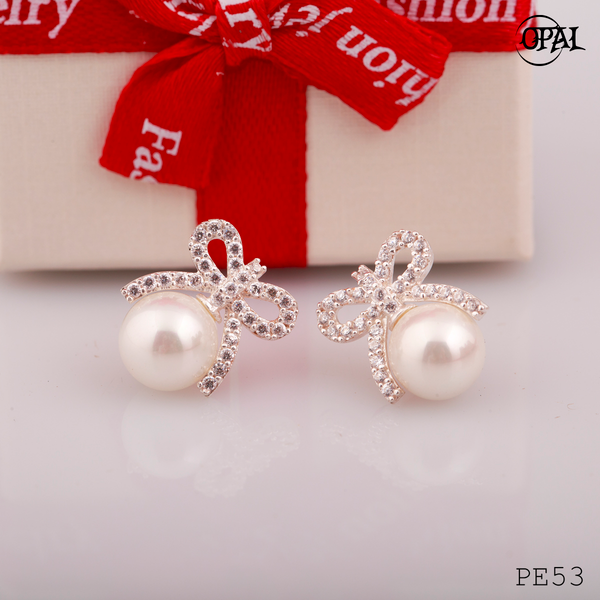  PE53 - Hoa tai bạc đính ngọc trai OPAL 