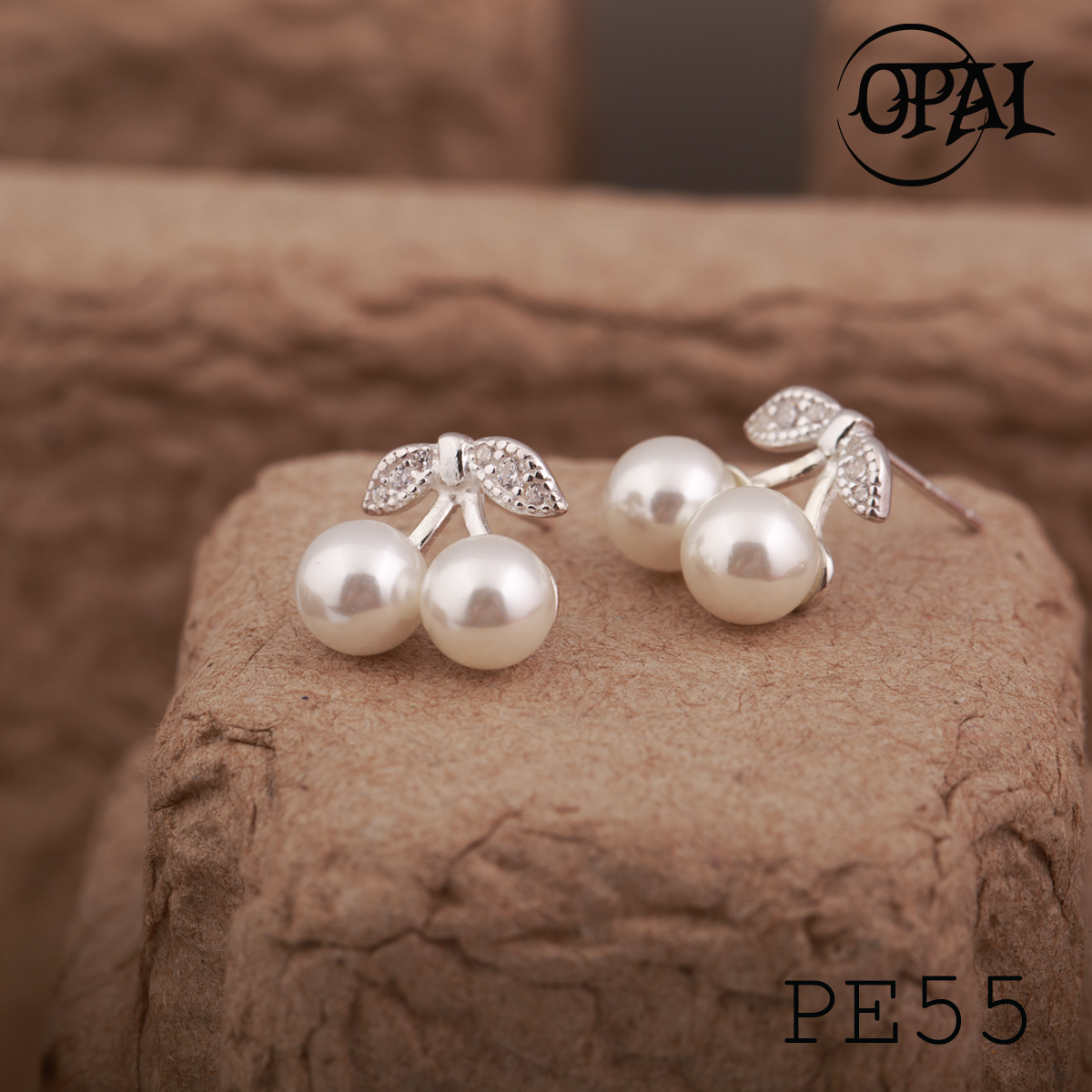 PE55 - Hoa tai bạc đính ngọc trai OPAL