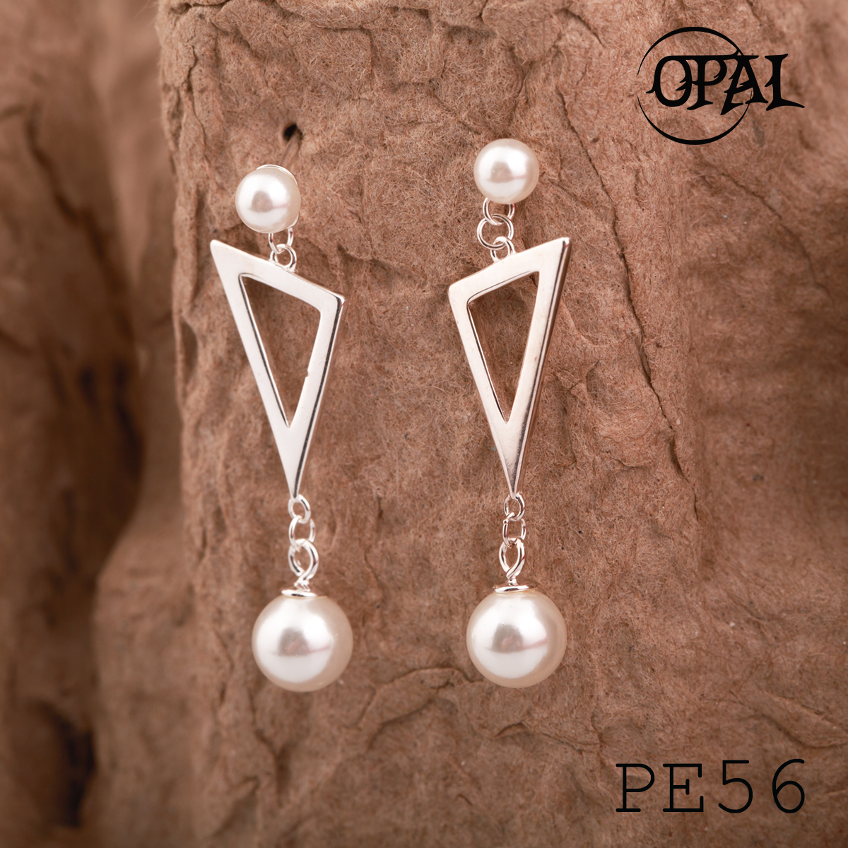 PE56 - Hoa tai bạc đính ngọc trai OPAL
