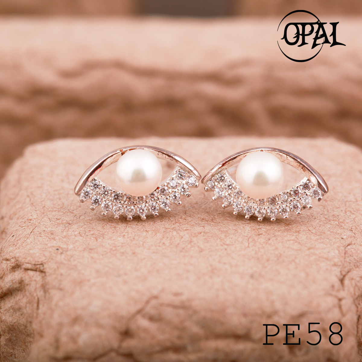 PE58 - Hoa tai bạc đính ngọc trai OPAL