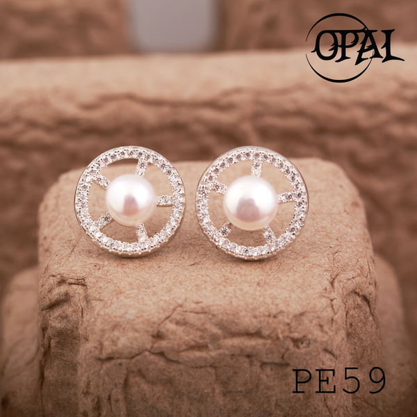  PE59 - Hoa tai bạc đính ngọc trai OPAL 