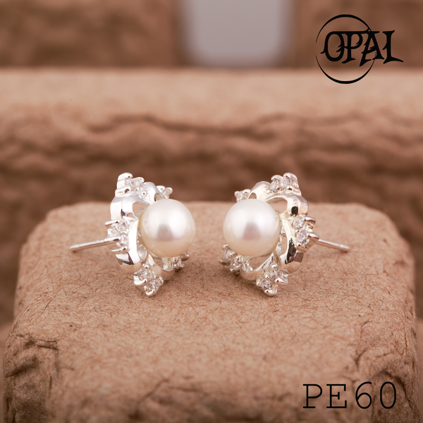  PE60 - Hoa tai bạc đính ngọc trai OPAL 