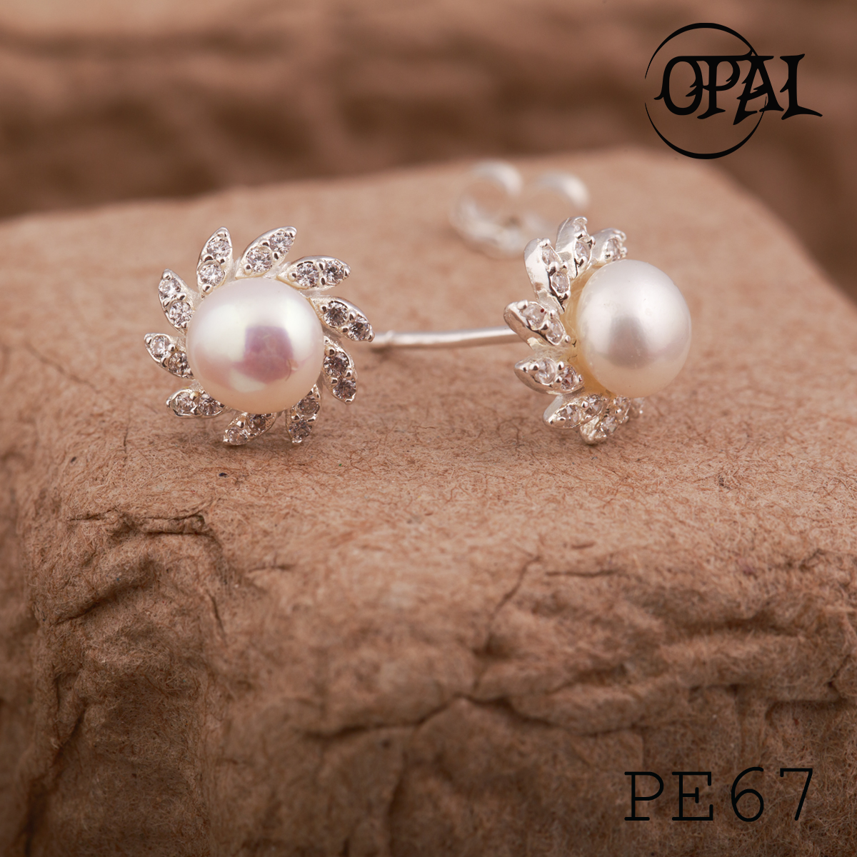  PE67 - Hoa tai bạc đính ngọc trai OPAL 