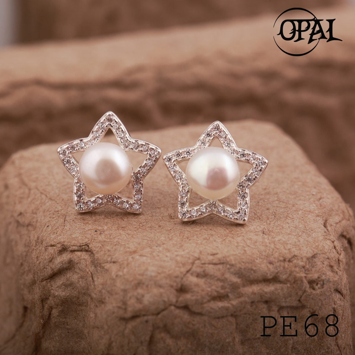  PE68 - Hoa tai bạc đính ngọc trai OPAL 