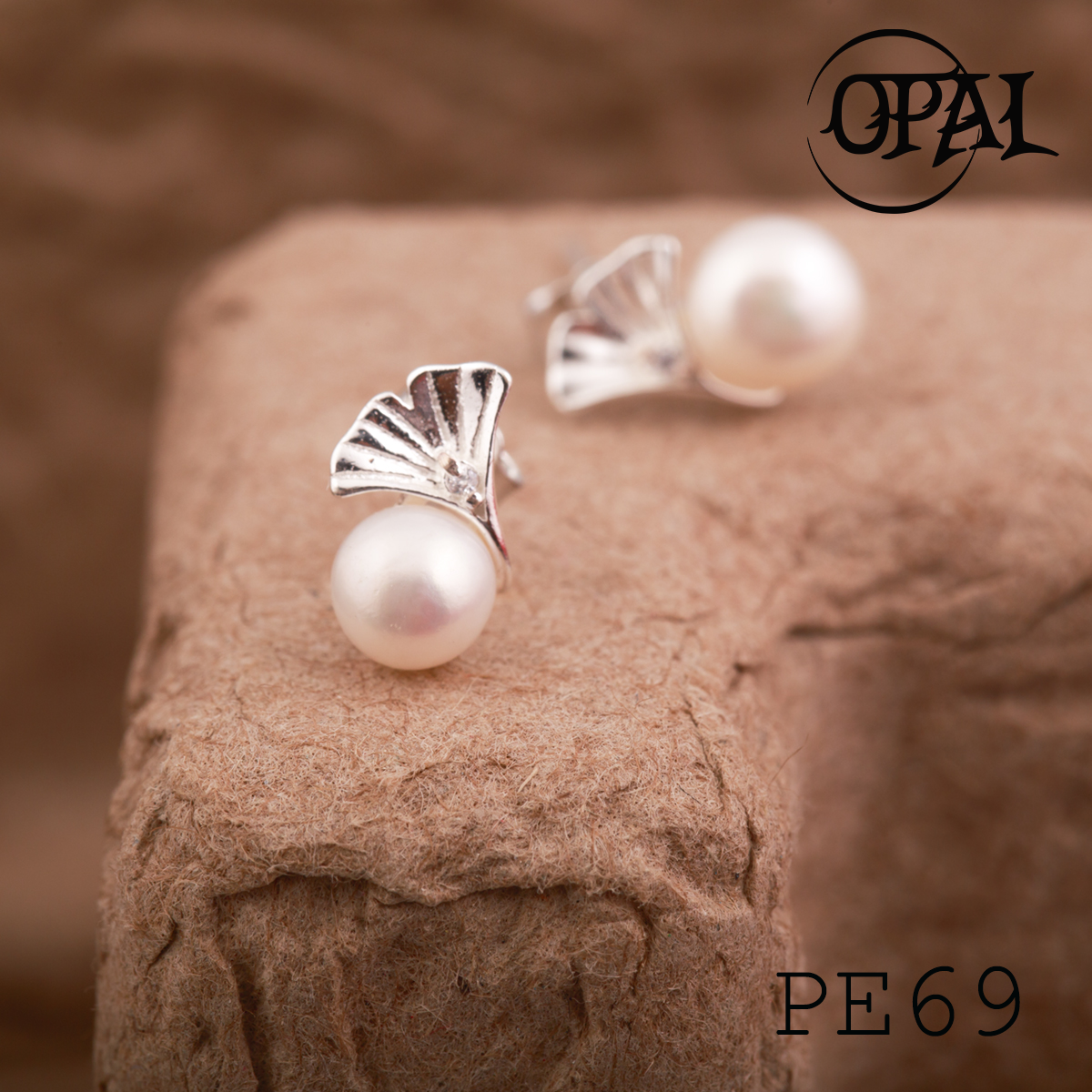  PE69 - Hoa tai bạc đính ngọc trai OPAL 