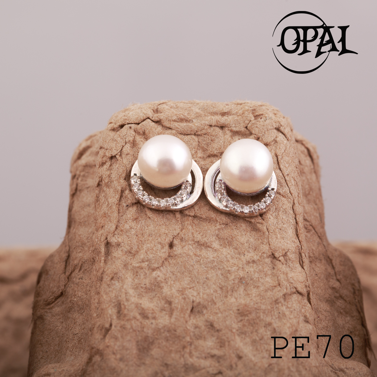  PE70 - Hoa tai bạc đính ngọc trai OPAL 