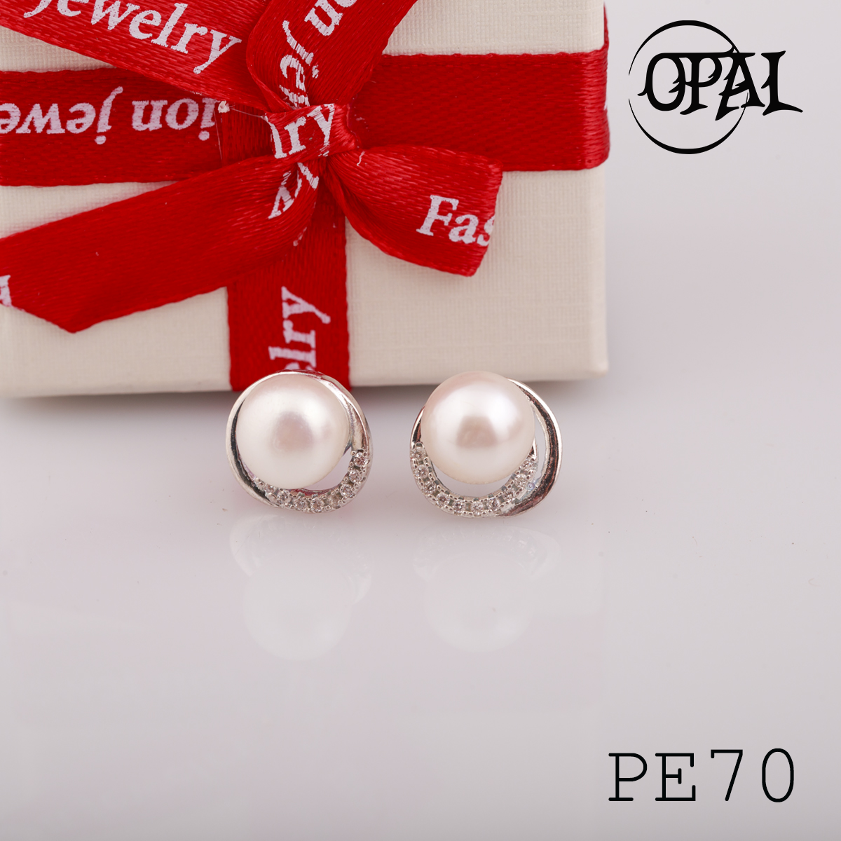  PE70 - Hoa tai bạc đính ngọc trai OPAL 