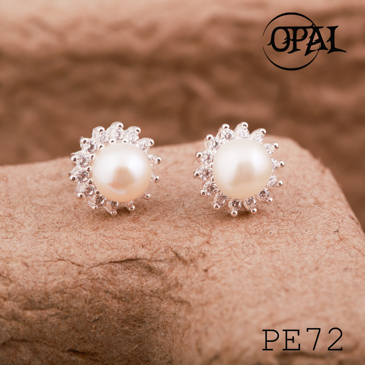  PE72 - Hoa tai bạc đính ngọc trai OPAL 