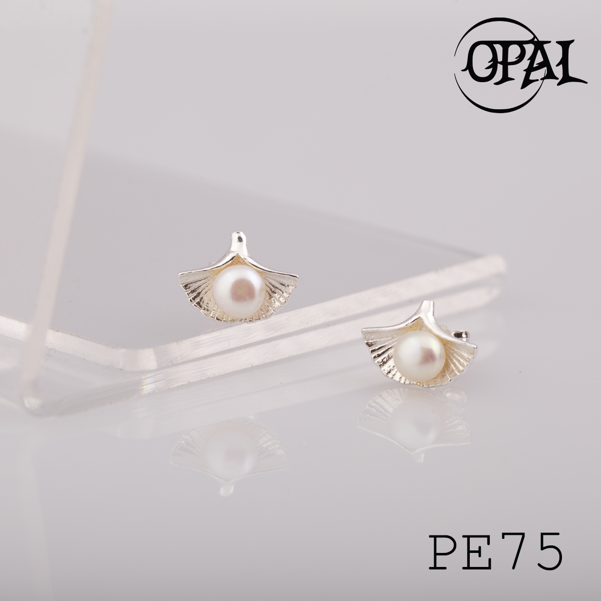 PE75 - Hoa tai bạc đính ngọc trai OPAL