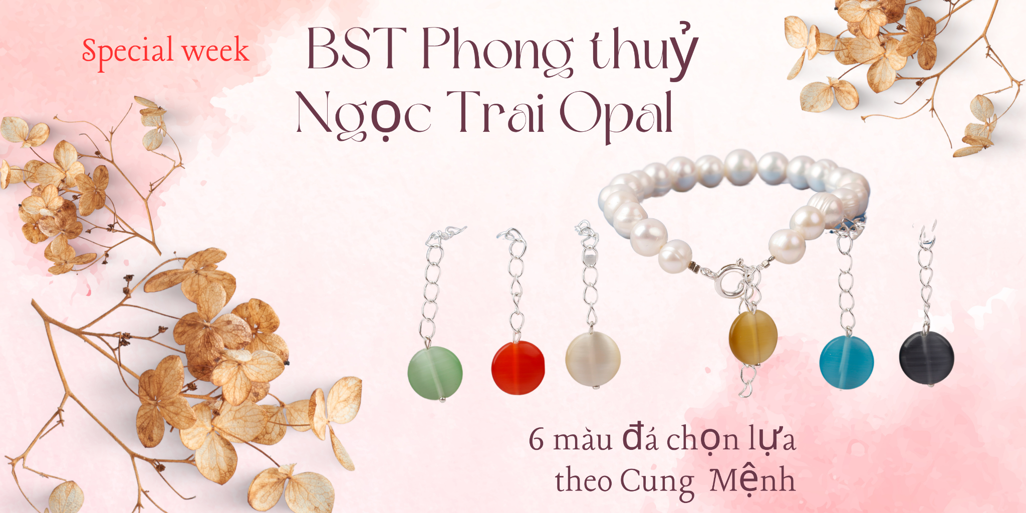 VÒNG TAY NGỌC TRAI GẮN ĐÁ PHONG THỦY THƯƠNG HIỆU OPAL