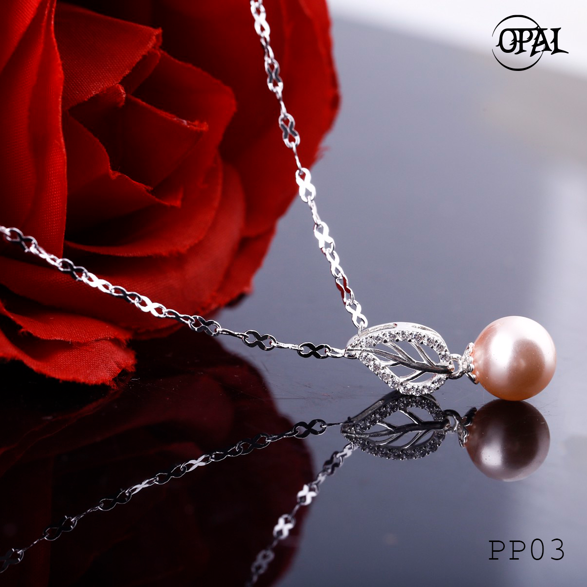 PP03 - Dây chuyền bạc kèm mặt đính Ngọc ốc OPAL
